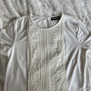 Karl Lagerfeld Cream Lace Accent Blouse